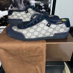 2003 Gucci GG Monogram Blue Suede Low Sneakers